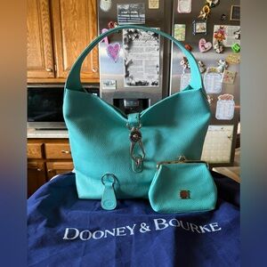 DB Belvedere Turquoise Logo Lock Leather Hobo,Coin Purse, Key Fob & DB Cover